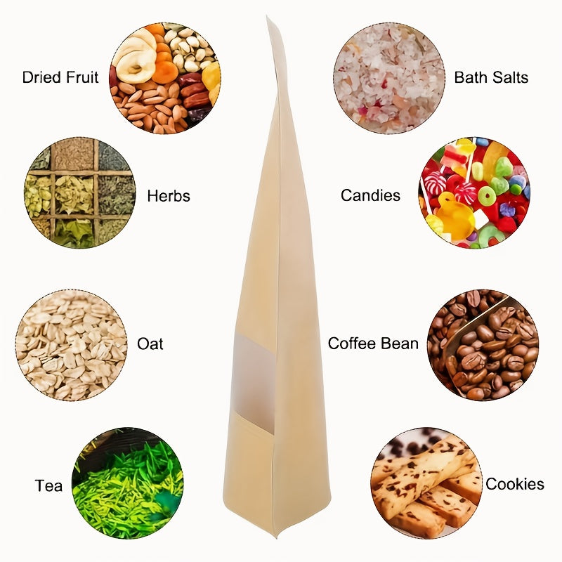 50/25 Водонепроницаемые крафт-пакеты с окном для кофе, с возможностью повторного закрытия и запечатывания для упаковки в домашних условиях или для бизнеса.