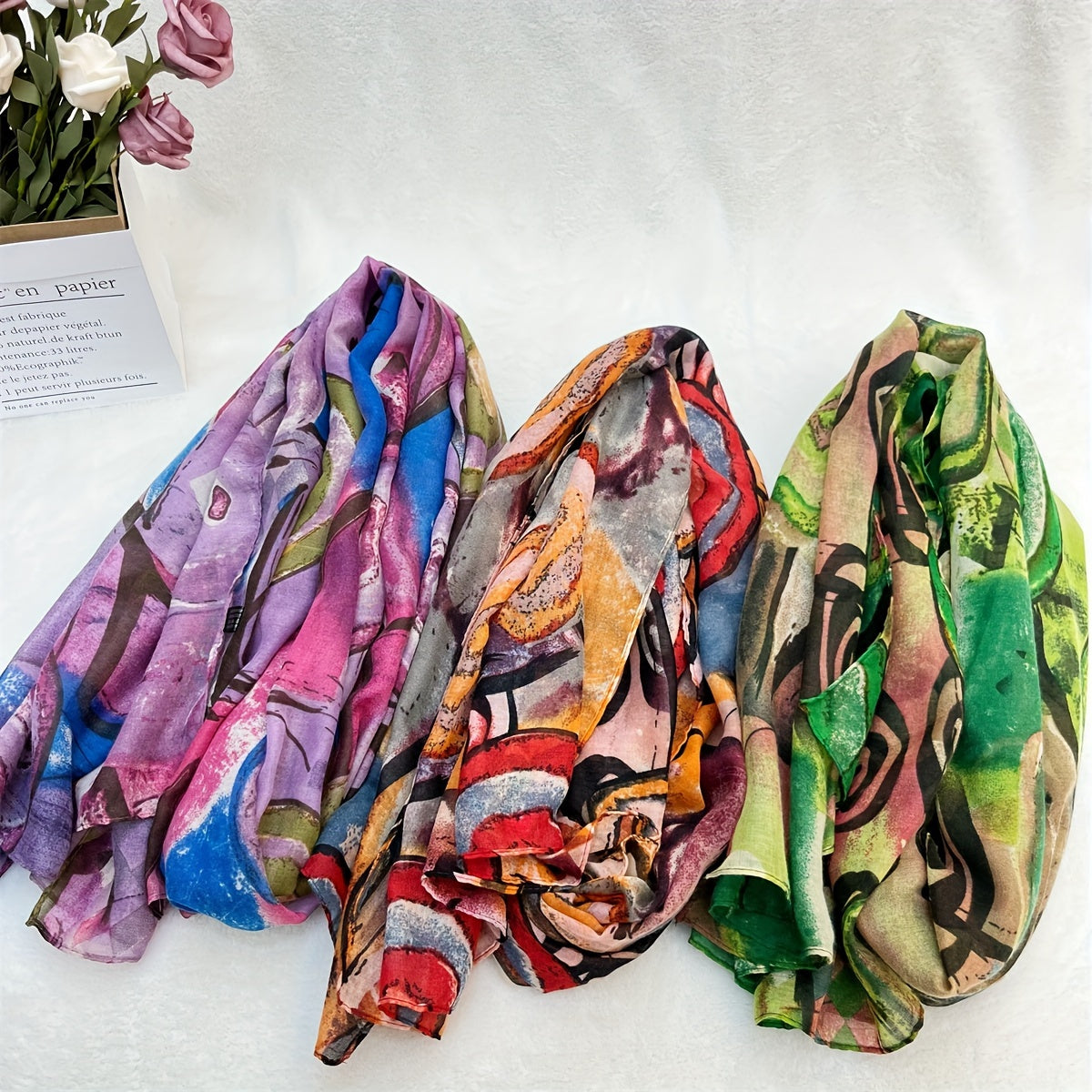 Boho Chic Colorful Circle Print Scarf Lightweight Sun-Protective Windproof Shawl for Women