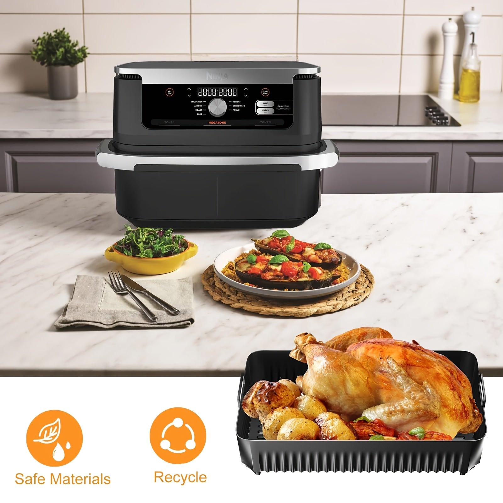 Silicone Air Fryer Liner for 10.4L Large Capacity Ninja AF500UK Accessory Insert