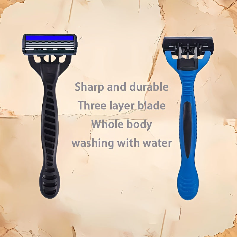 Men's Safety Razor with 3-Blade System, Metal Handle, Includes Replacement Blades