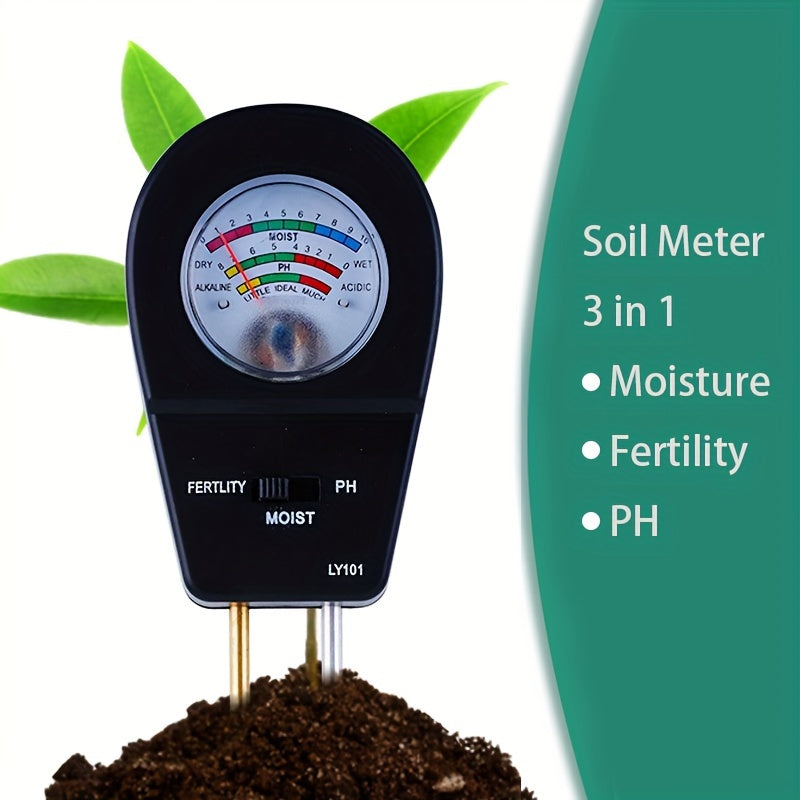Three-In-One Soil Tester pH Humidity Fertility No Battery Gardening Tool