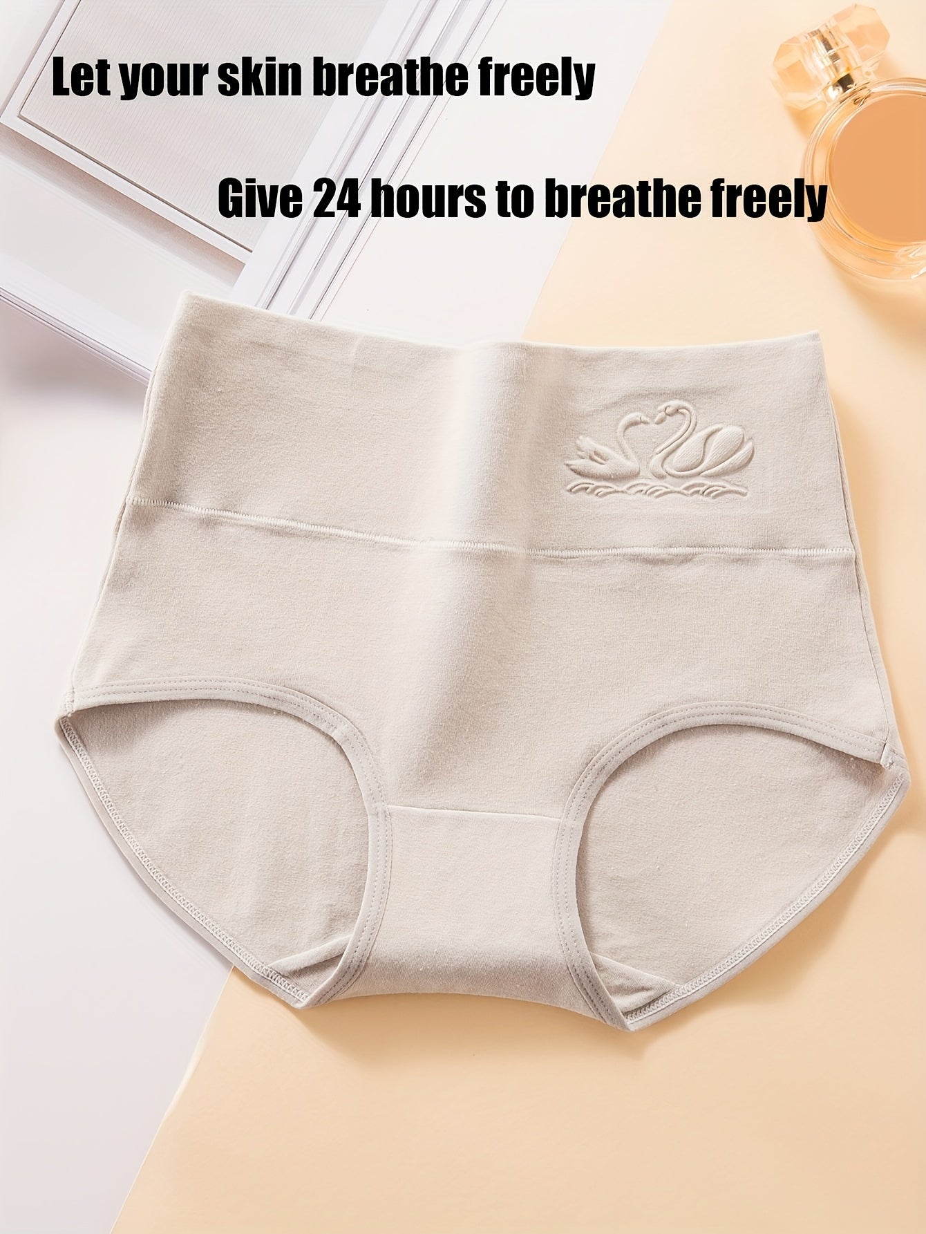 Set of 4 Women's High-Waisted Briefs in Lavender Beige Pink Comfortable Slimming Elastic Waistband