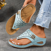 Women's Thong Sandals Cut-Out Design Wedge Heel Slip-On Summer Shoes