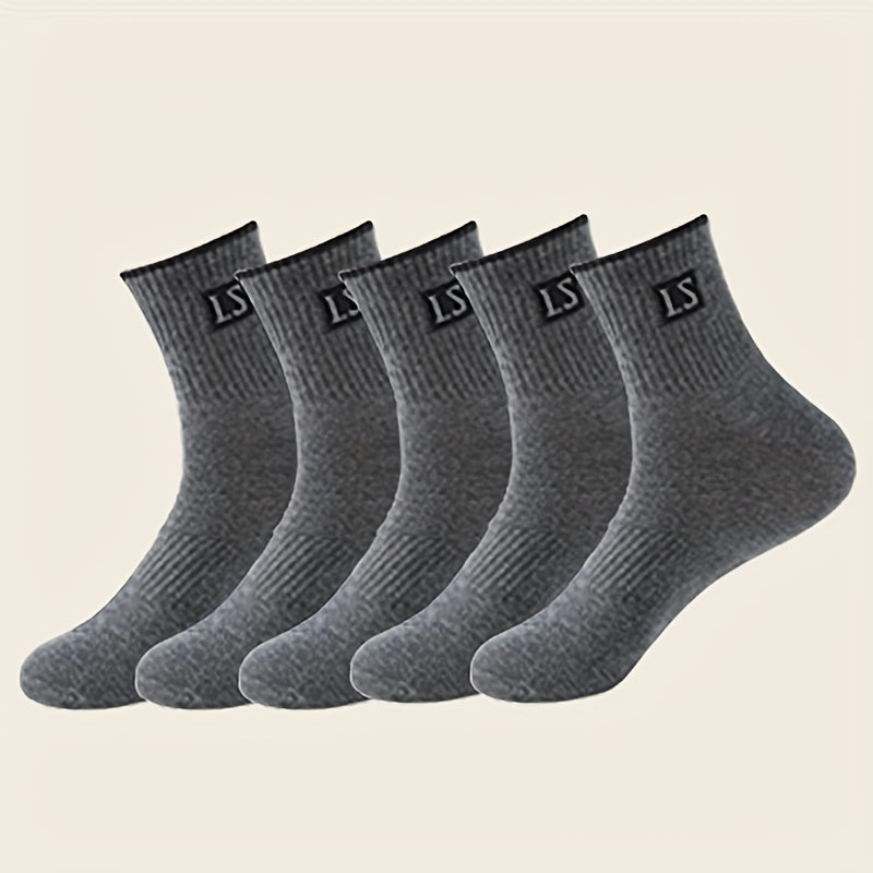 Set of 5 Men's Striped Thermal Crew Socks Breathable Knit Polyester