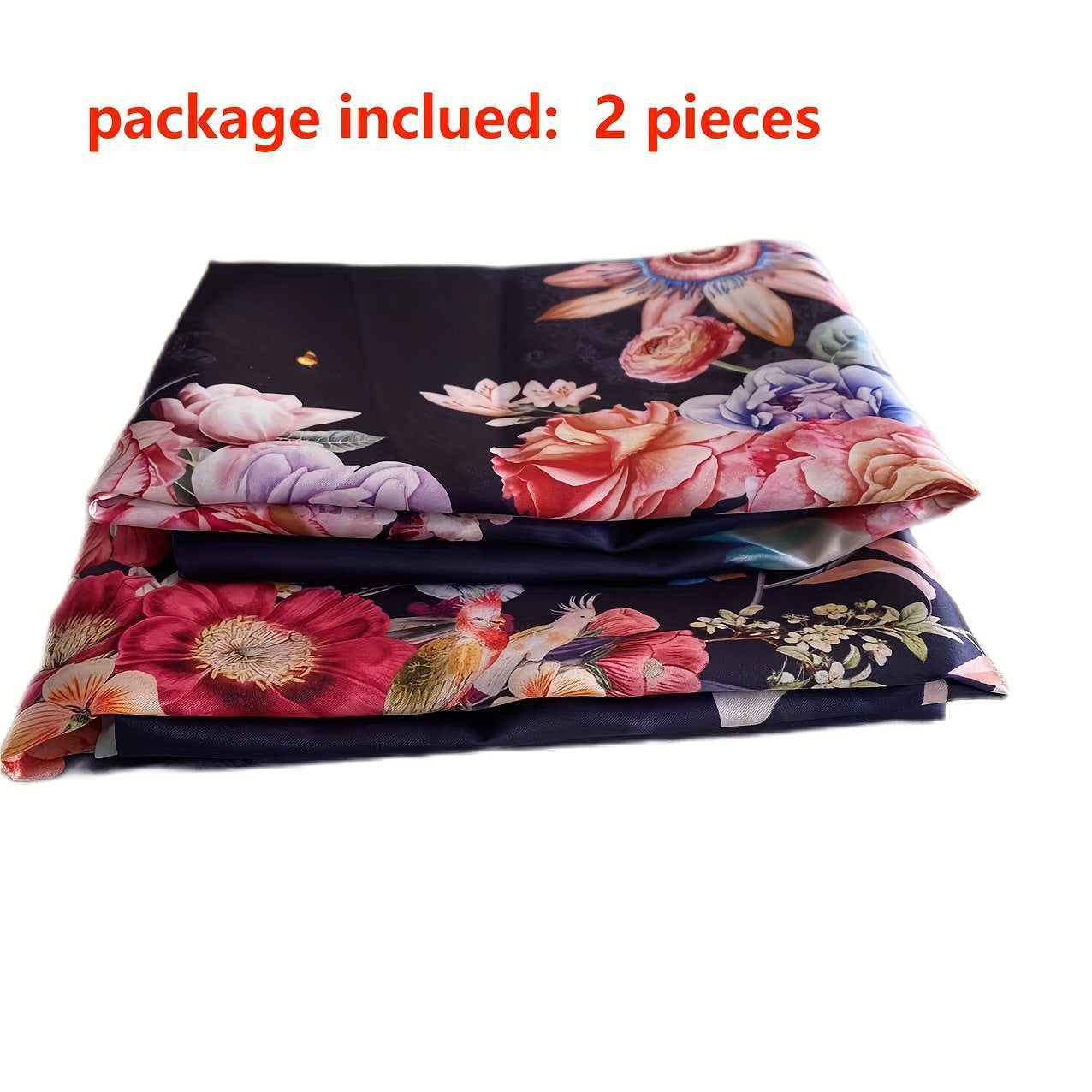 Set of 2 Satin Pillowcases with Floral Bird Patterns Reversible Envelope Closure
