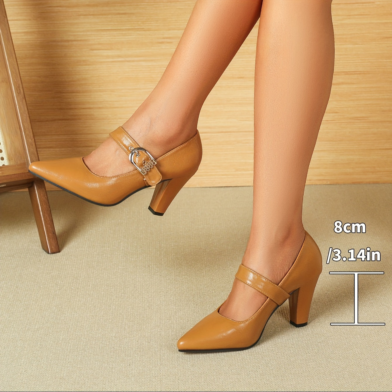 Women's Leather Pointed Toe Platform Mary Jane Slip-Ons with Buckle