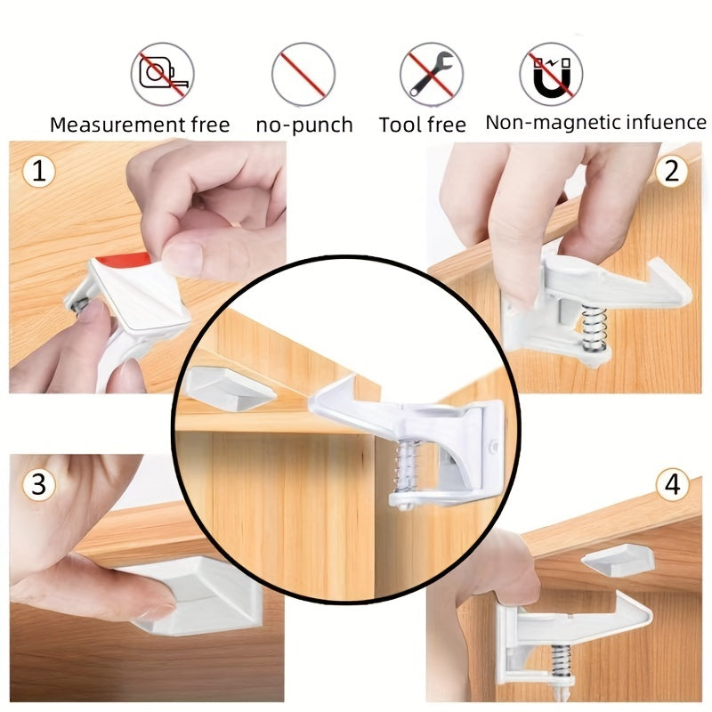 Child Safety Cabinet Locks Set 4pcs with Strong Adhesive Easy Installation for Cabinets and Drawers
