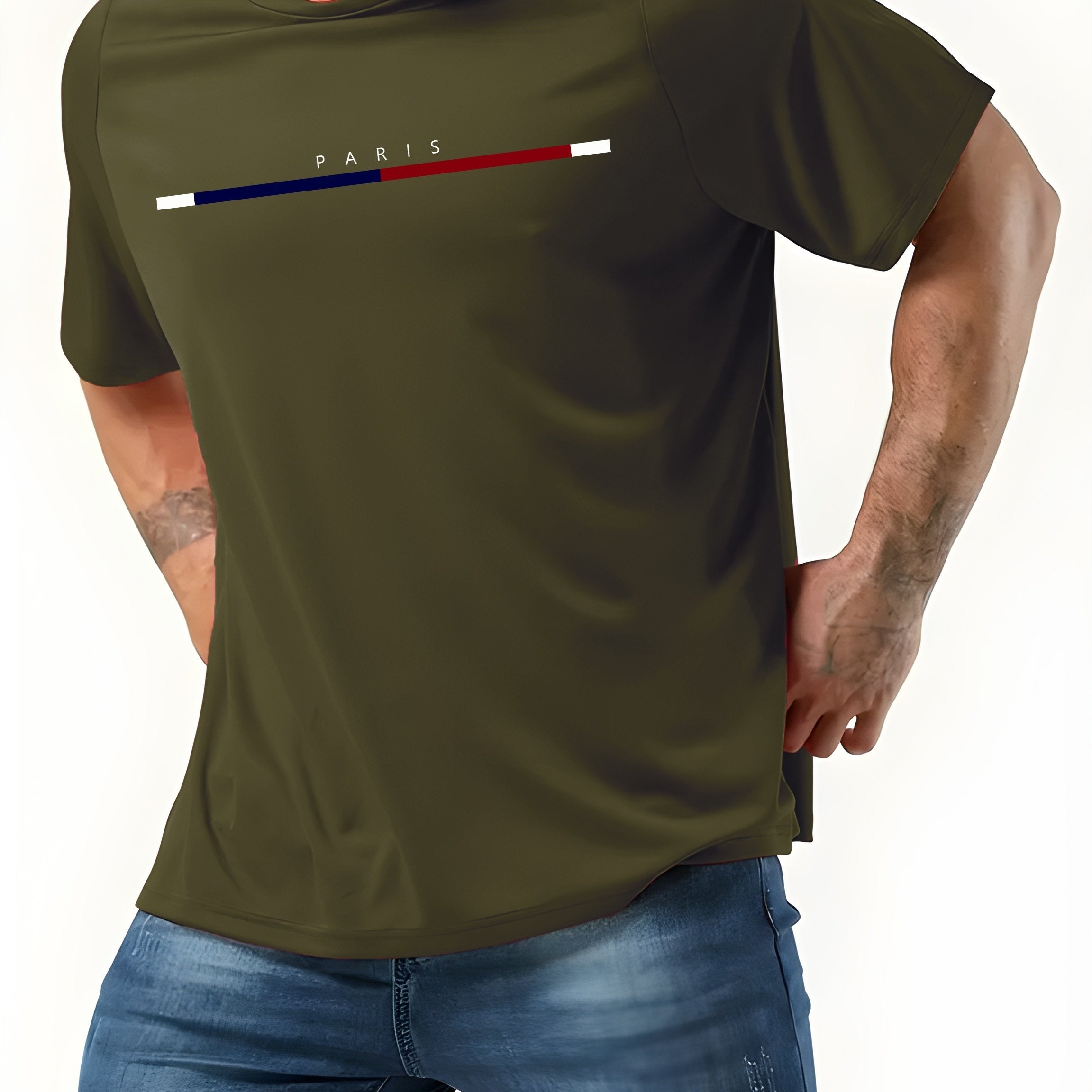 Мужская большая и высокая футболка с коротким рукавом из полиэстера с принтом Париж для летнего повседневного ношения