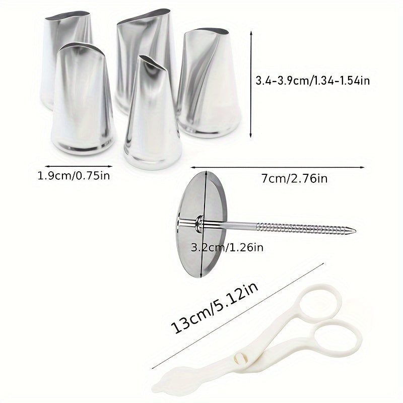Stainless Steel Cake Decorating Set 7 Pieces with Piping Tips Scissors Nails