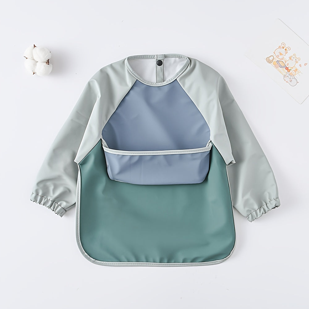 Baby Bibs Waterproof Long-Sleeved Smock Set Soft PU Material for Holiday Gifts