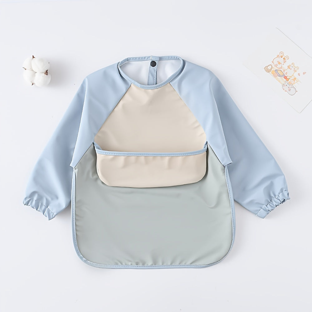 Baby Bibs Waterproof Long-Sleeved Smock Set Soft PU Material for Holiday Gifts