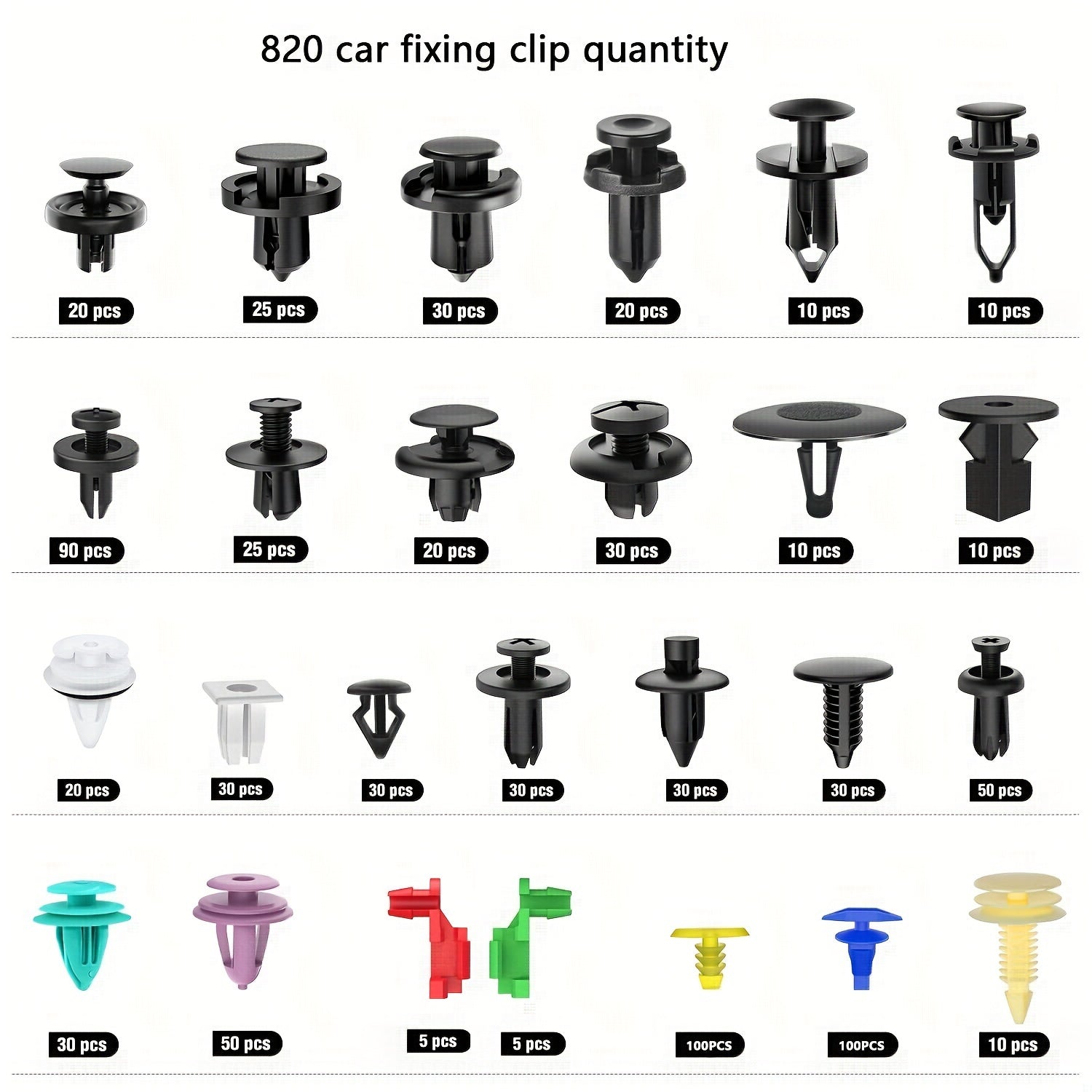 Automotive Nylon Push Clips and Fasteners Kit, 26 Sizes, Mudguard Rivets