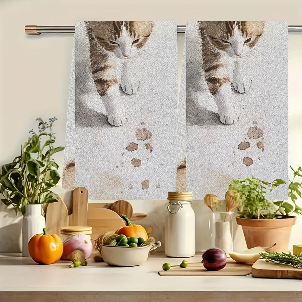 2 Pieces Ultra Soft Kitchen Towels Kitten Tiptoes Absorbent Dish Hand Towels 16x24 Inches