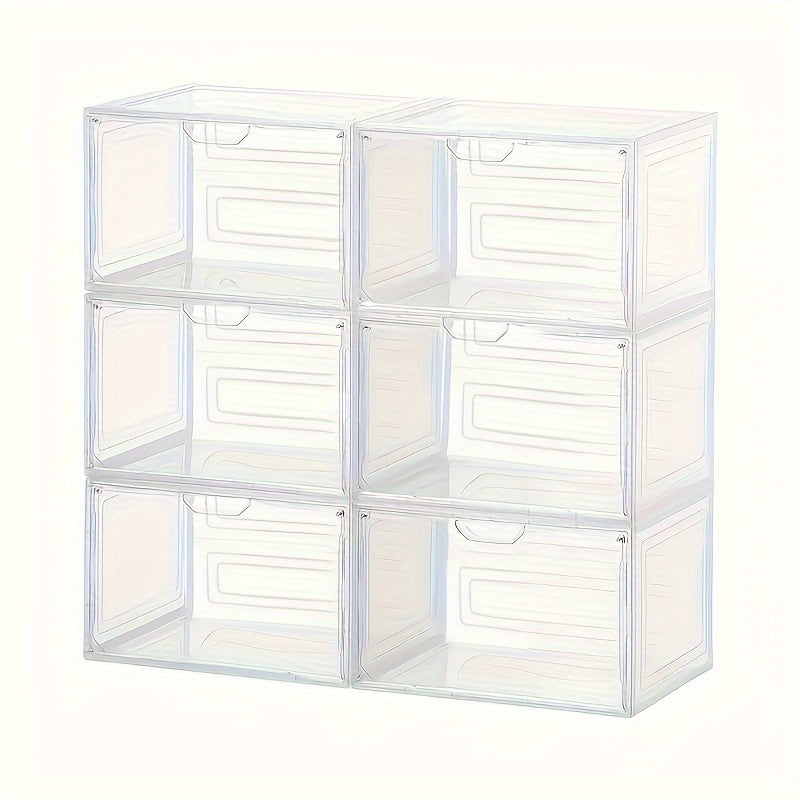 6-Pack Clear Plastic Shoe Organizer Waterproof Stackable with Magnetic Closure