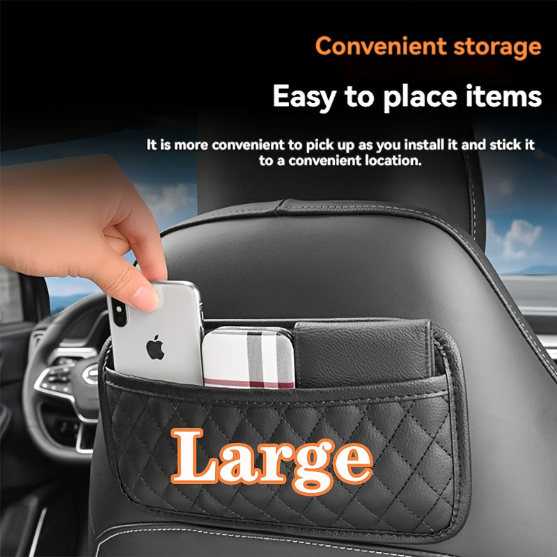 Black Quilted PU Leather Car Seat Organizer for Phone Keys Coins Storage