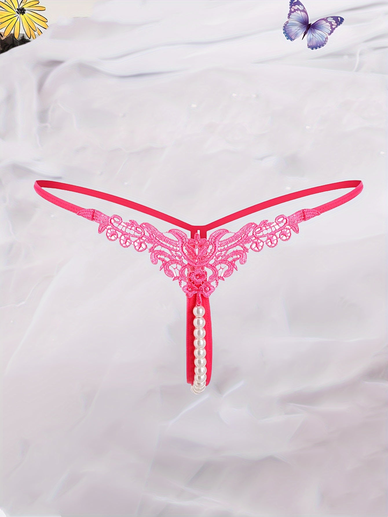 Women's Low-Rise Faux Pearl Thong Lingerie Underwear