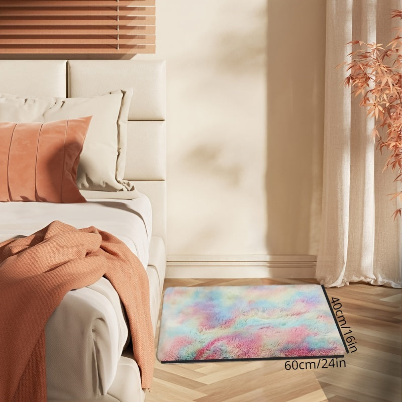 Yotoqxona va yashash xonasi uchun hashamatli shag mat, qizlar va yoshlar uchun yumshoq kamalak rangli gilam, uy bezatish uchun tie-dye tashqi mat, plush polyester materialdan tayyorlangan o'yinchoq dizayn – yotoqxona bezatish uchun mukammal.