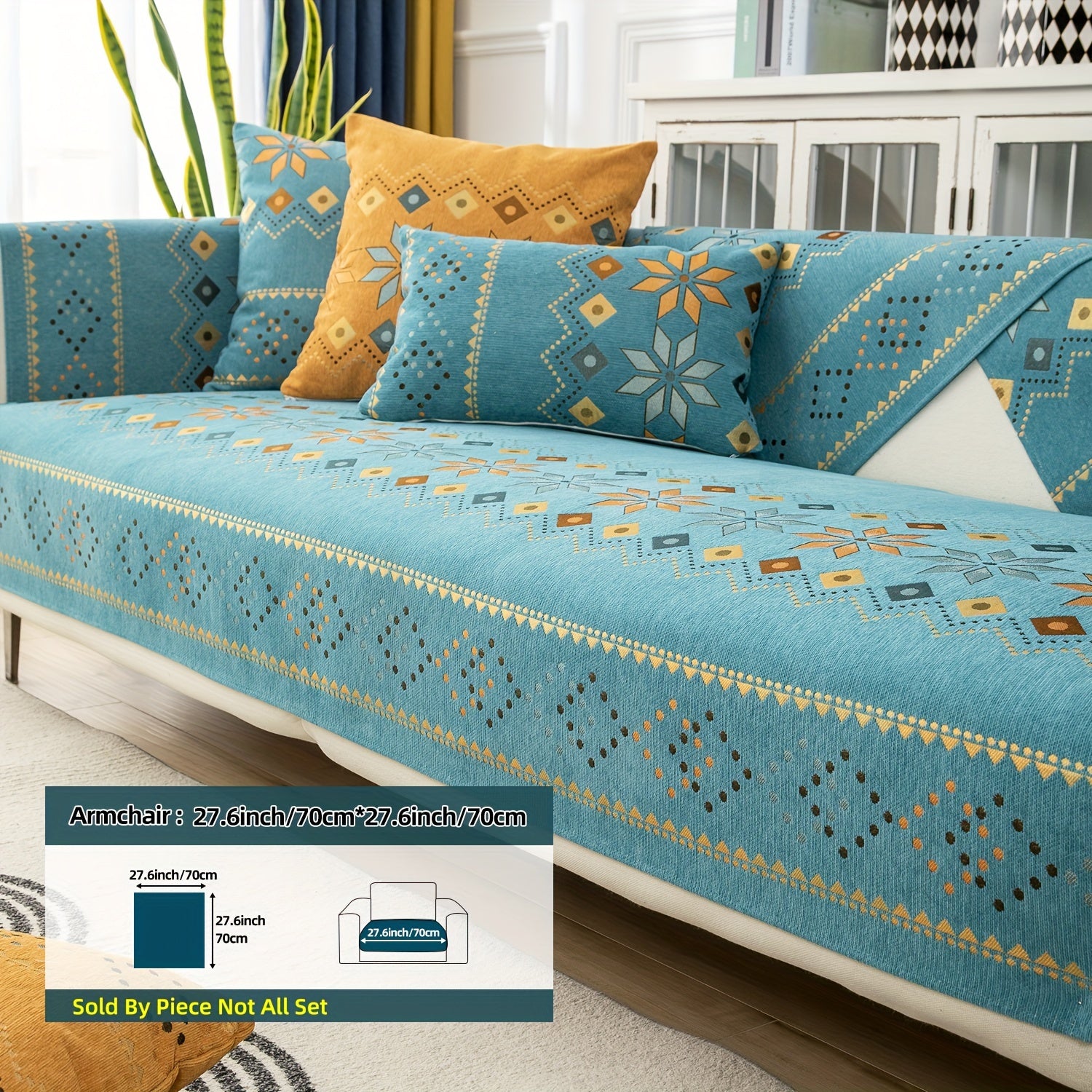 Bohemian Chenille Sofa Slipcover with Geometric and Floral Patterns for All-Season Use