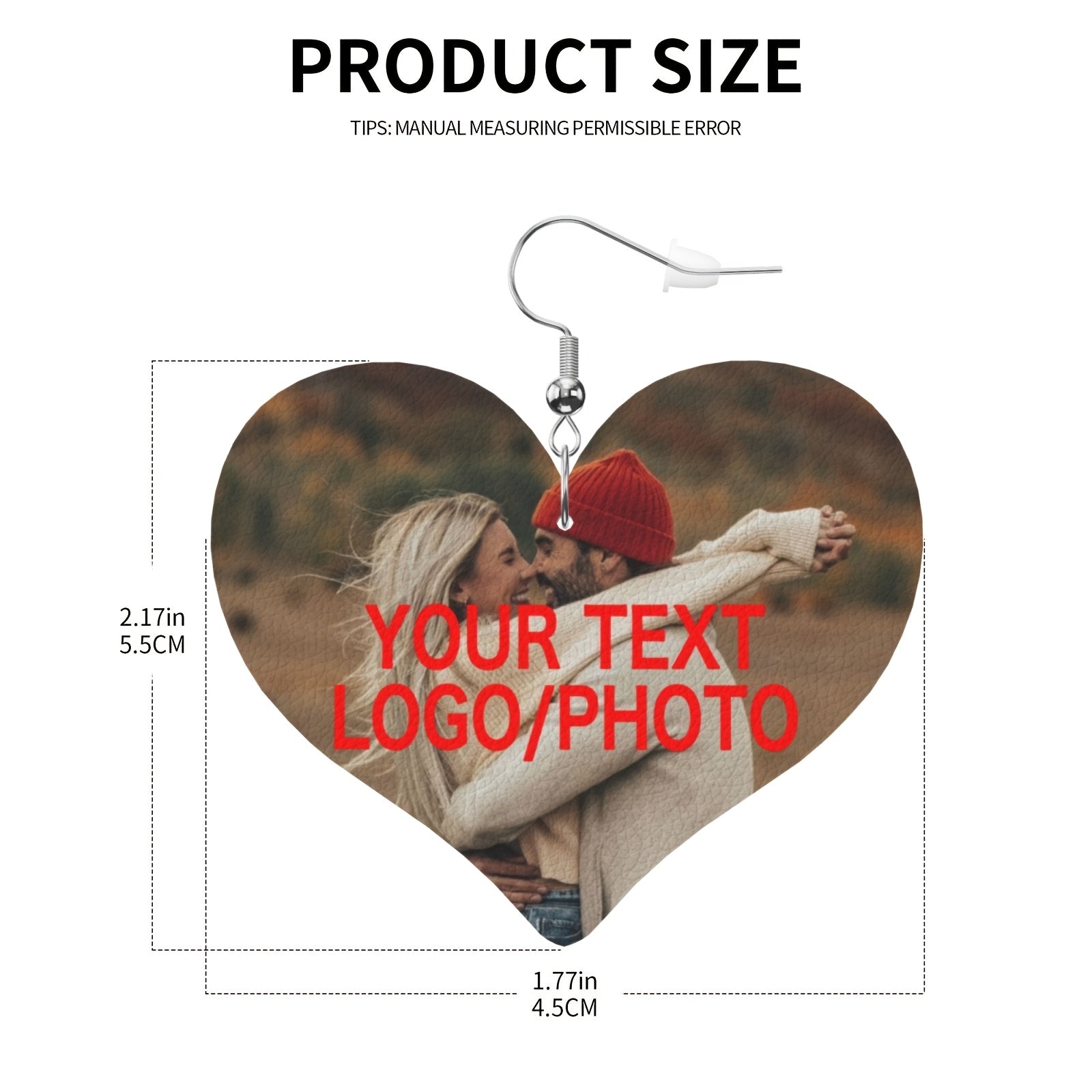 Personalized Heart-Shaped Leather Earrings with Custom Text or Photo Silver Plated Elegant Jewelry