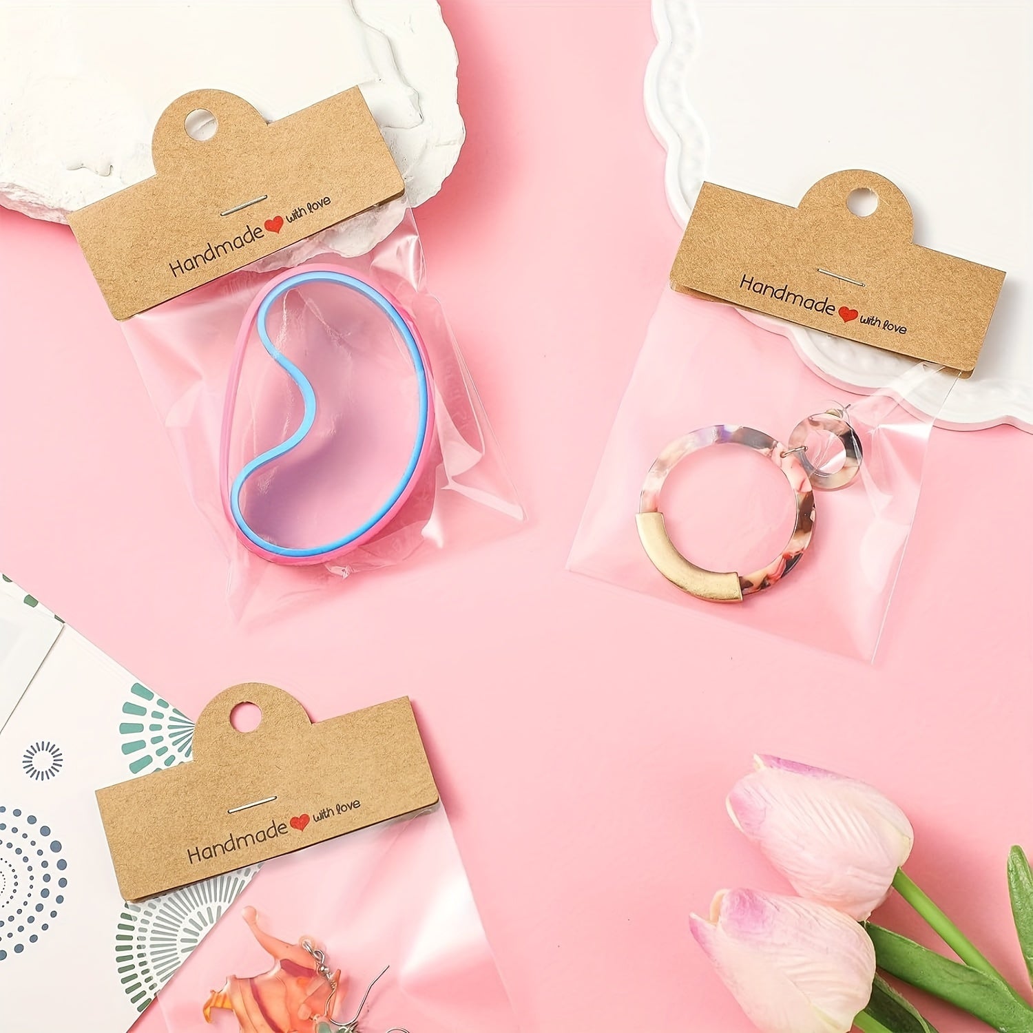 Set de embalaje para joyería de 100 piezas con bolsas transparentes y tarjetas de exhibición para pulseras, pendientes y manualidades