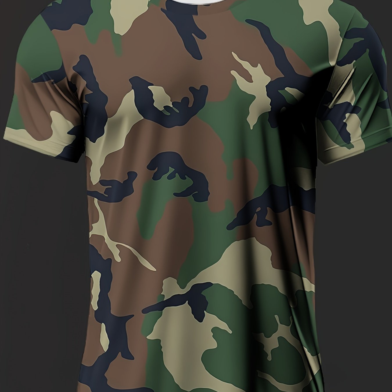 Men's Camo Print Summer Shirt Short Sleeve Breathable Polyester Casual Round Neck