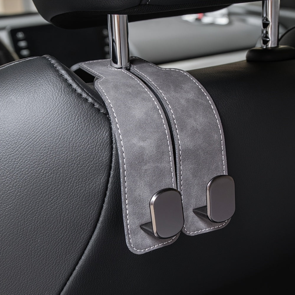 Universal Faux Leather Car Seat Back Hook Double Suede Storage Hanger Auto Headrest Organizer