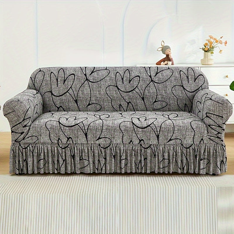 Bohemian Rabbit Print Stretch Sofa Cover with Skirt Elastic Dustproof Slipcover for Living Room