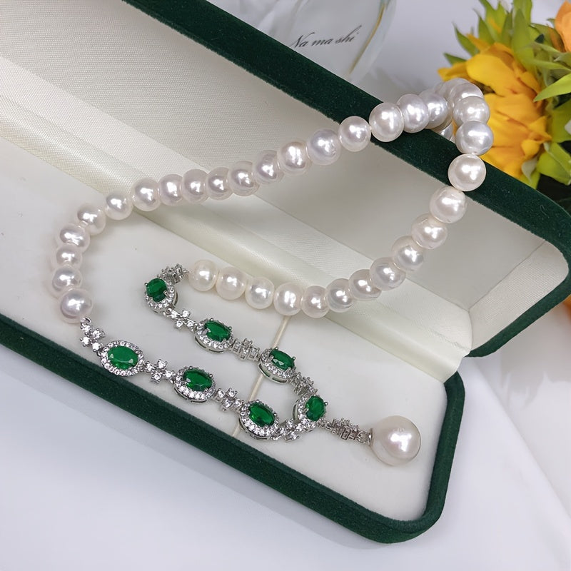 Pearl Necklace Gold Plated Copper Alloy Glass Mosaic Elegant Jewelry Gift for Mothers Day