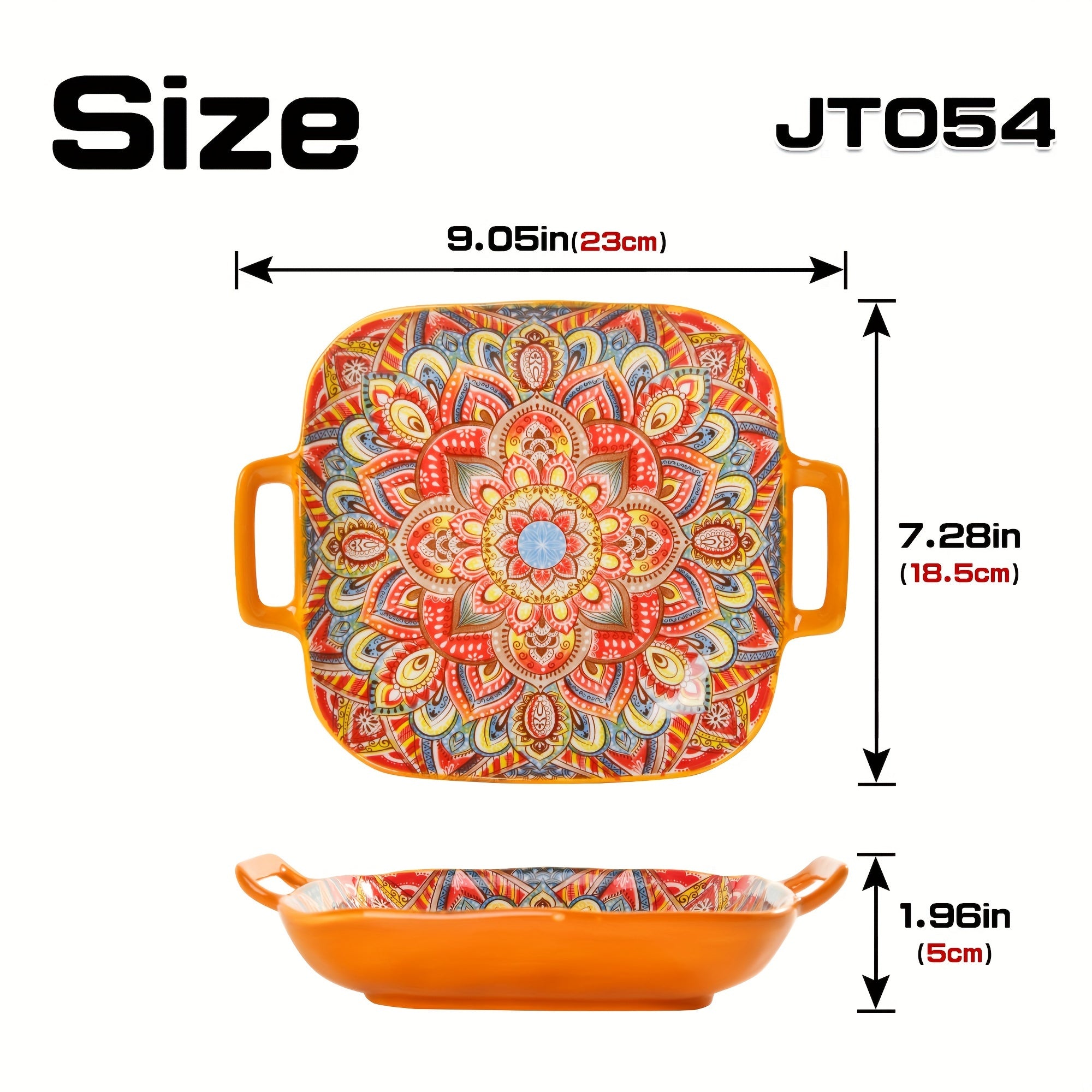 Square Ceramic Serving Tray with Floral Design and Double Handles