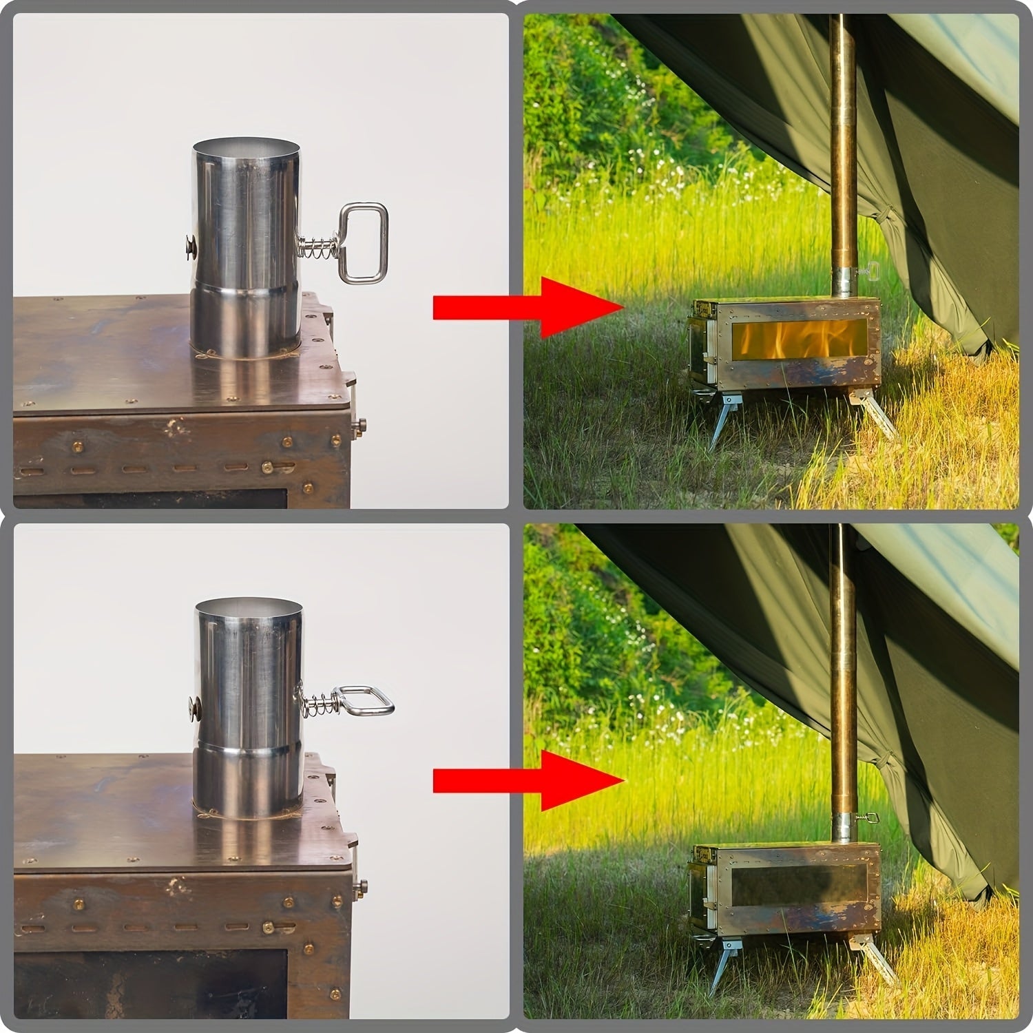 Stainless Steel Stove Pipe with Damper 5.99 cm Chimney Vent for Outdoor Kitchen