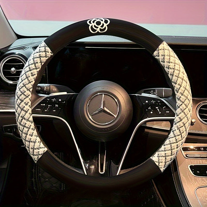 Universal Breathable Linen Steering Wheel Cover Sweat-Absorbent Anti-Slip All-Season Car Grip