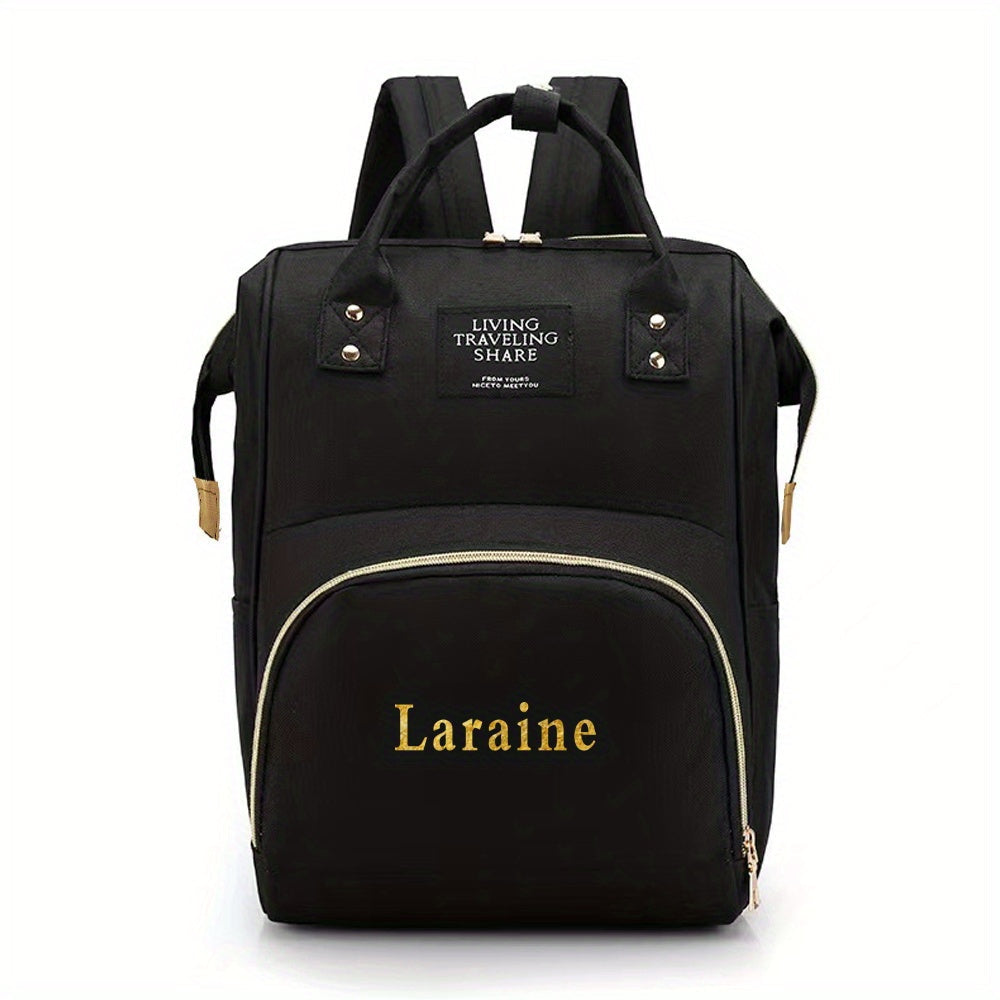 Black Oxford Cloth Mommy Backpack with Large Capacity and Travel Organizer