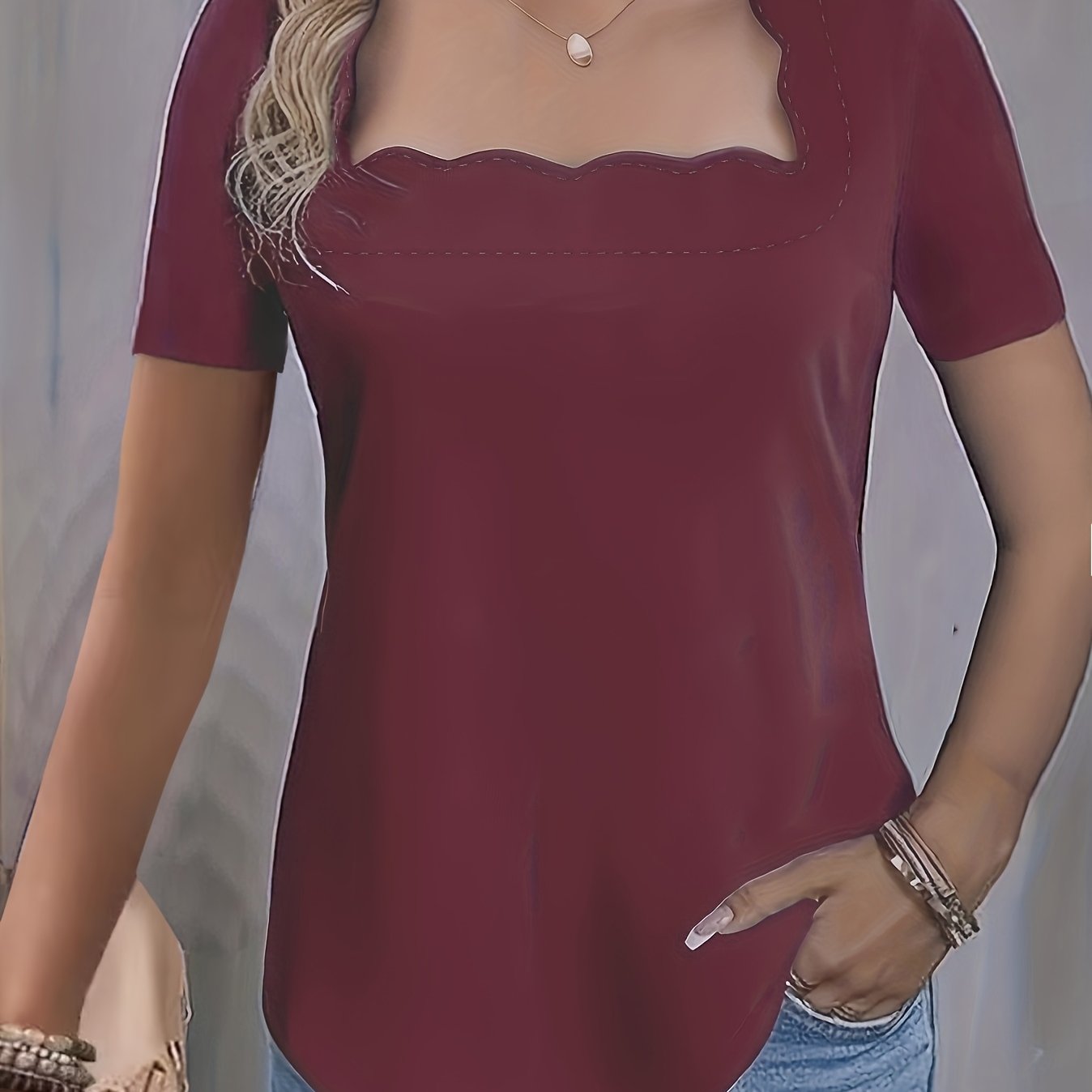 Plus o'lcham ayollar uchun bir rangli T-shirt, qisqa sleeve, kundalik va barcha mavsum uchun