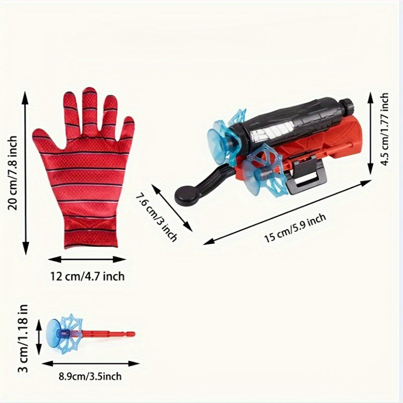 Red Child Toy Gloves with Soft Bullet Launcher and Spider Web Shooter