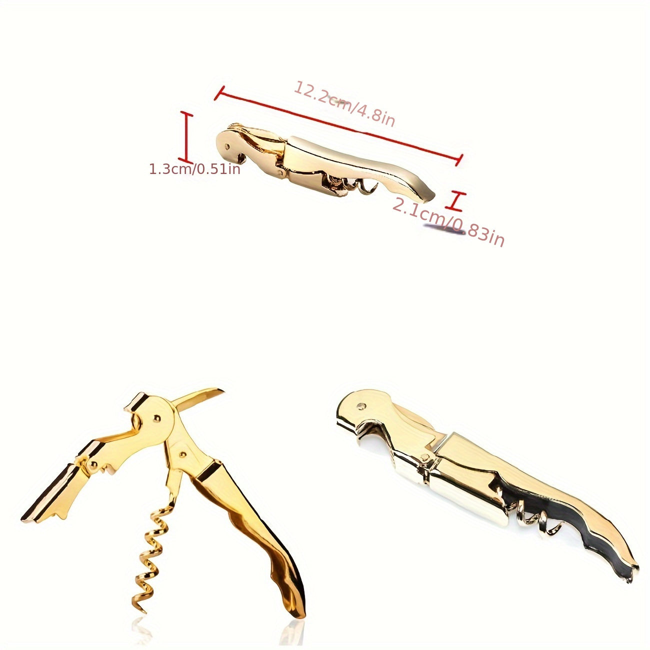 Gold-Toned Wine Opener with Serrated Knife and Double-Hinged Fulcrum