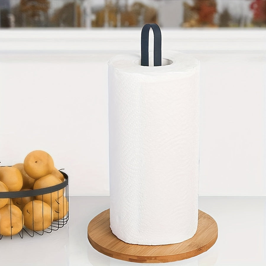 Metal Iron Paper Towel Holder with Bamboo Base Free-Standing Kitchen Bathroom Organizer