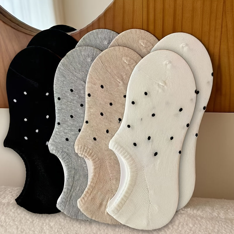Women’s Polka Dot Knit Boat Socks 4 Pairs Invisible Breathable Hosiery