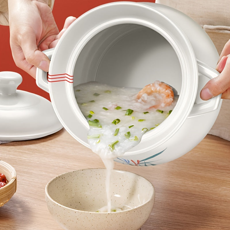 White Hand-Painted Chinese Soup Pot Non-Stick Heat-Resistant Cookware for Soup Rice Slow Cooking