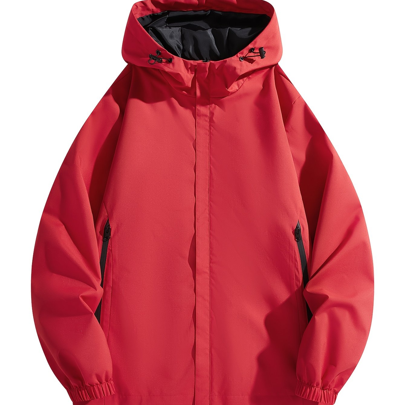 Men's Navy Blue Polyester Hooded Windbreaker Jacket for Spring and Fall