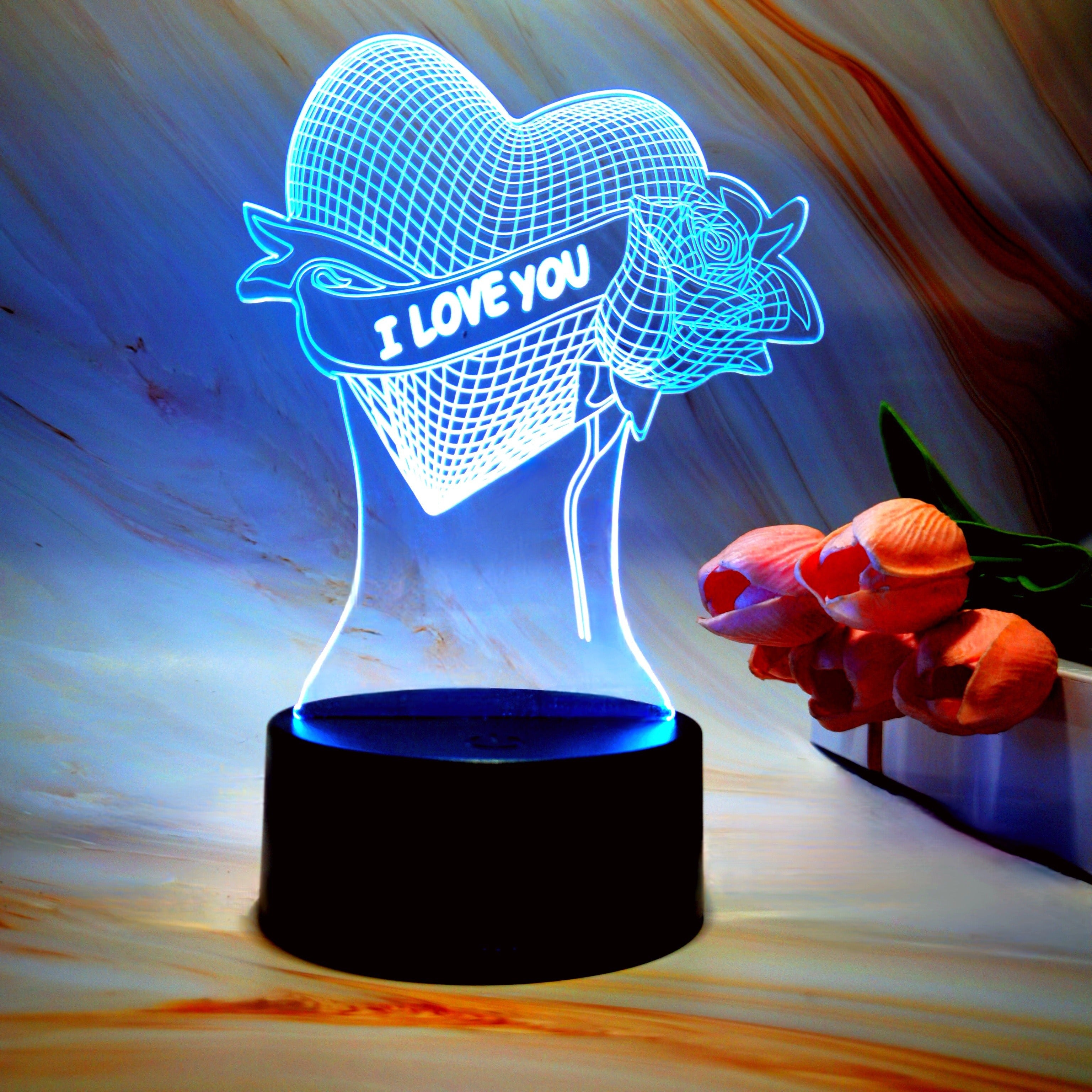 Lámpara de mesa LED 3D en forma de corazón con control táctil y remoto, 7 modos de color para ocasiones especiales