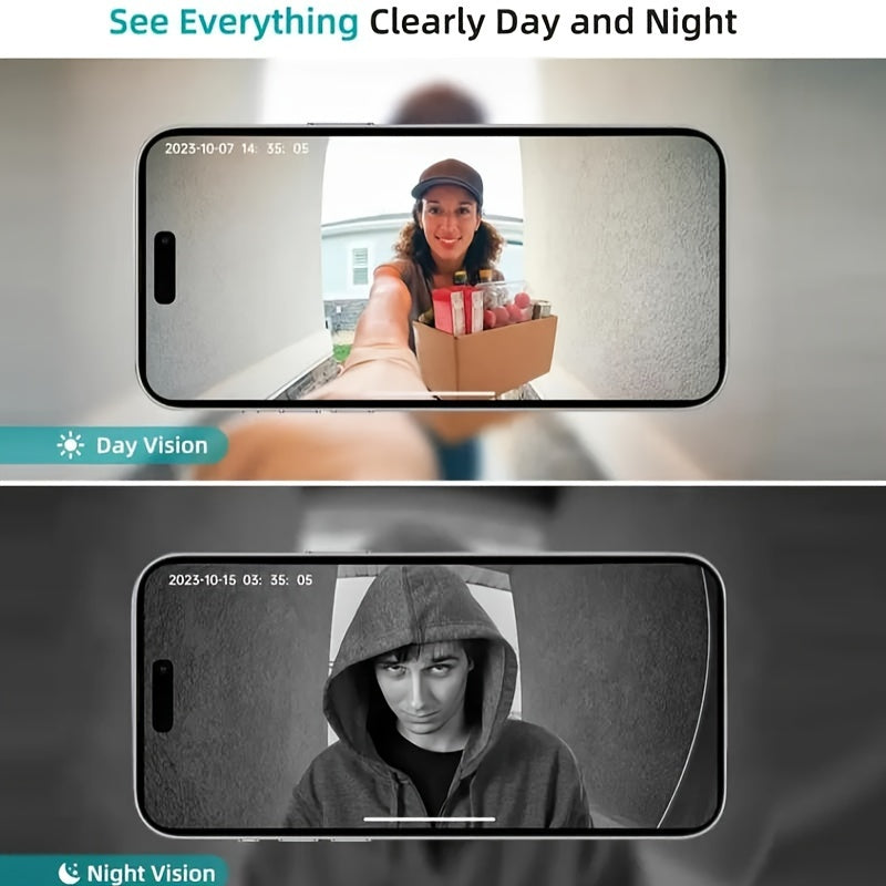 HD Video Doorbell Camera with IPS Screen Night Vision Two-Way Intercom RFID Rechargeable Battery