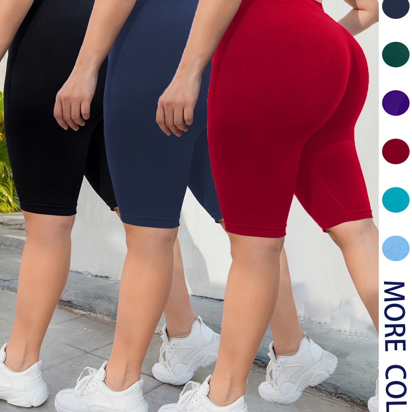 Pantalones cortos de yoga para mujer talla plus de cintura alta con levantamiento de melocotón, pack de 3, elásticos para entrenamiento