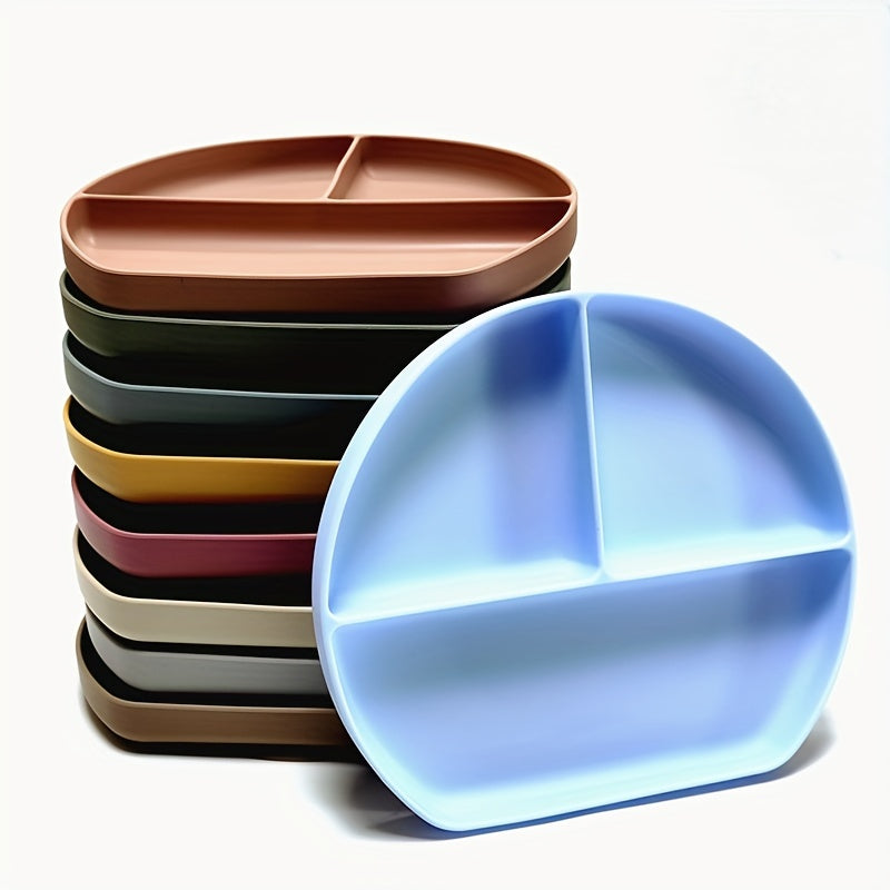 Children's Silicone Tableware Set with Divided Plate for Anti-Fall and Spill Protection