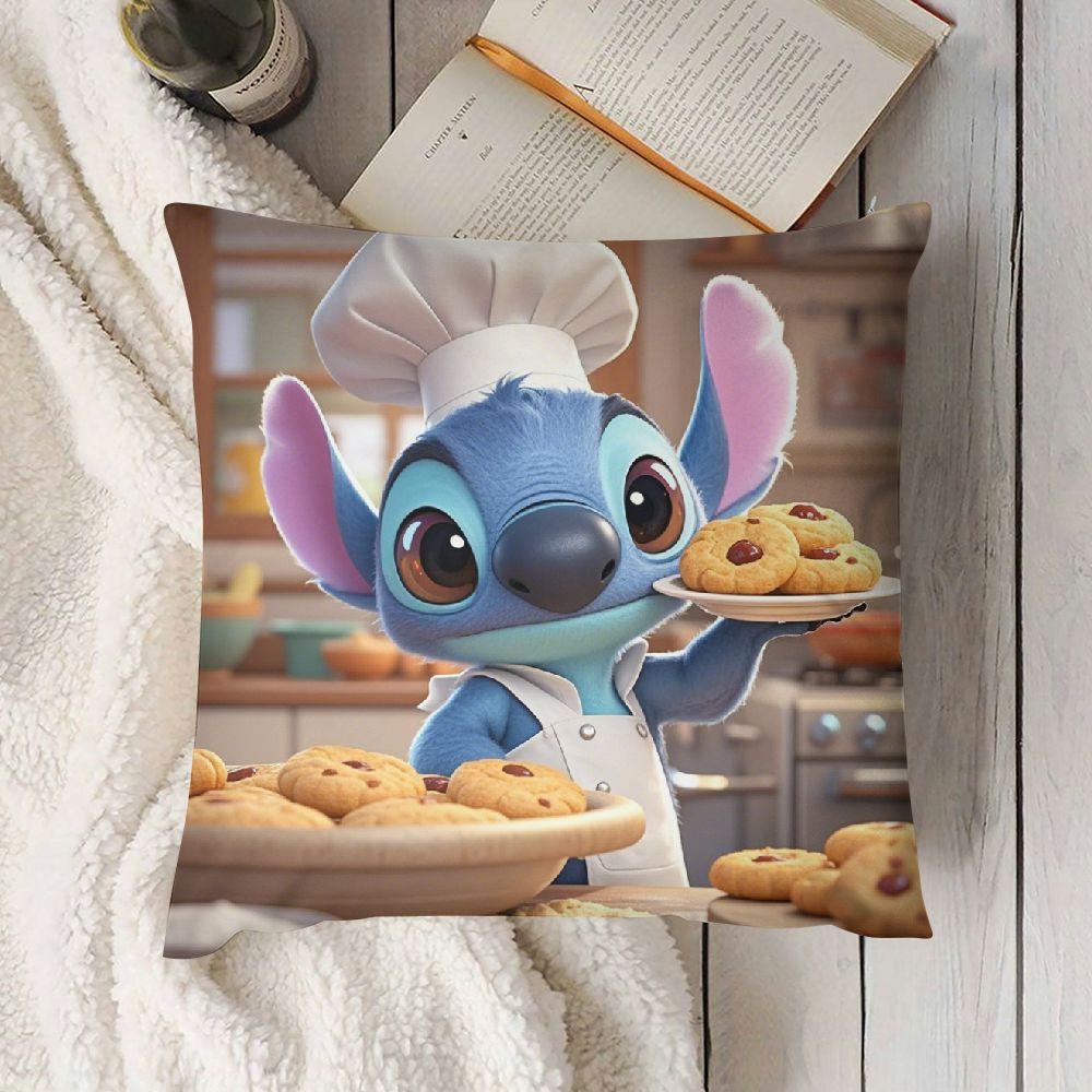 Stitch & Mickey Yostiq Qopqog'i To'plami - 2 Dona, 45.72x45.72 sm O'lcham, Yumshoq Polyester Materialdan Yasalgan, Divan va Tashqi Bezak Uchun Ideal