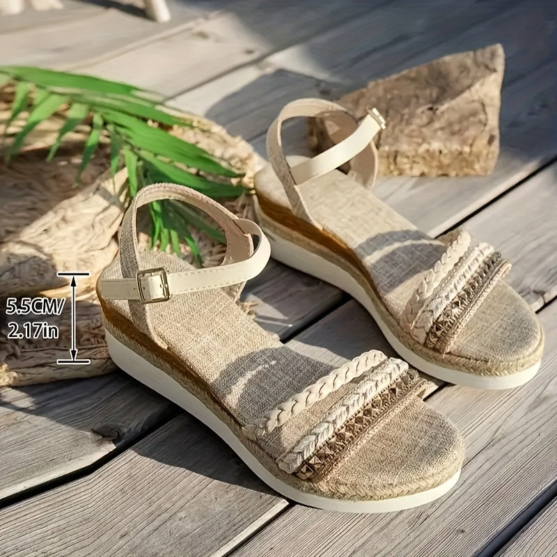 Women's Plus Size Summer Beaded Wedge Shoes with Thick Sole and Open Toe