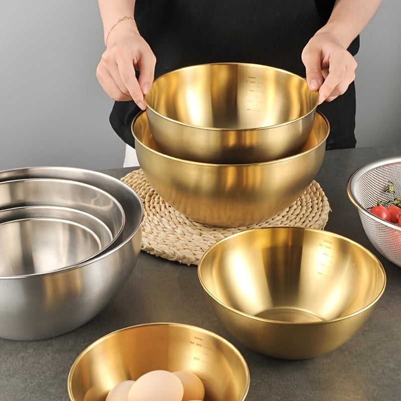 Set of 3 Stainless Steel Salad Bowls with Measuring Marks 700ml 1200ml 3000ml