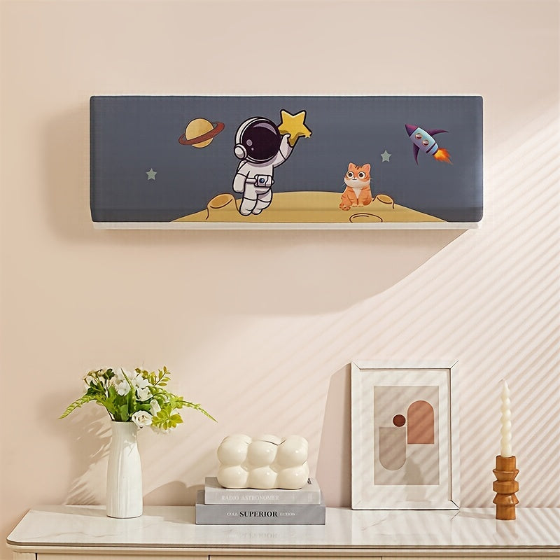 Washable Fabric Dust Cover for Wall-Mounted Air Conditioners with Cartoon Pattern