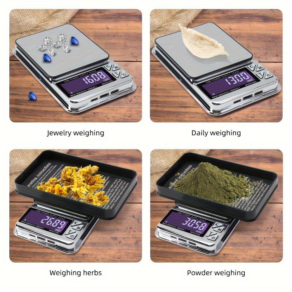 Stainless Steel Jewelry Scale Digital Display 1000g 0.01g Accuracy Rechargeable