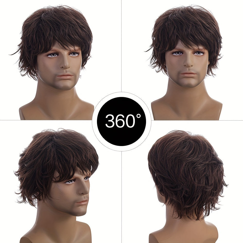 Men's Short Curly Wig with Natural Oblique Bangs for Cosplay and Daily Wear