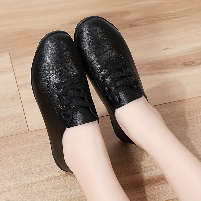 Zapatos planos de cuero sintético para mujer con cordones, ligeros y cómodos